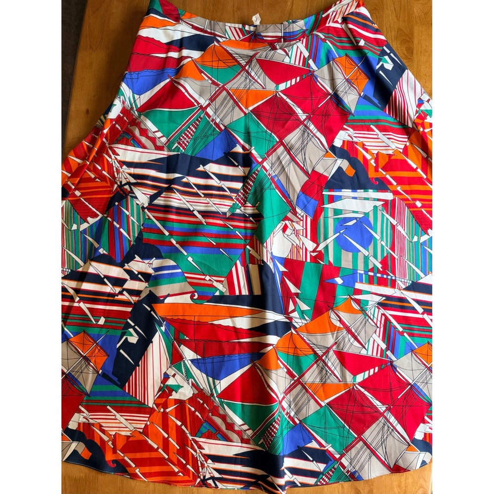 Akris Punto Womens Multi Color Nautical Sailboat Print A-Line Midi Skirt Size 10